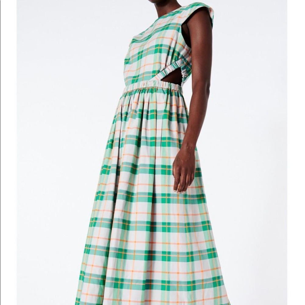 TIBI Green/Orange Plaid "Hani" Midi Dress - Size 8